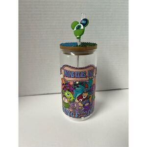 Monsters beer can shaped glass cup with straw topper